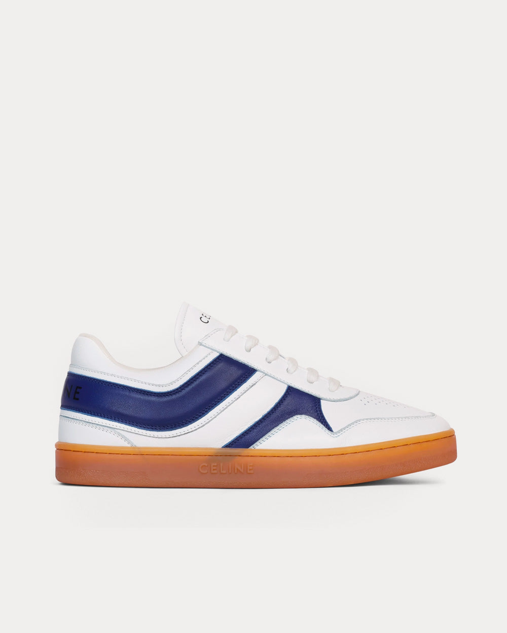 Celine Lace-Up Leather Optic White / Navy / Beige Low Top Sneakers - 1