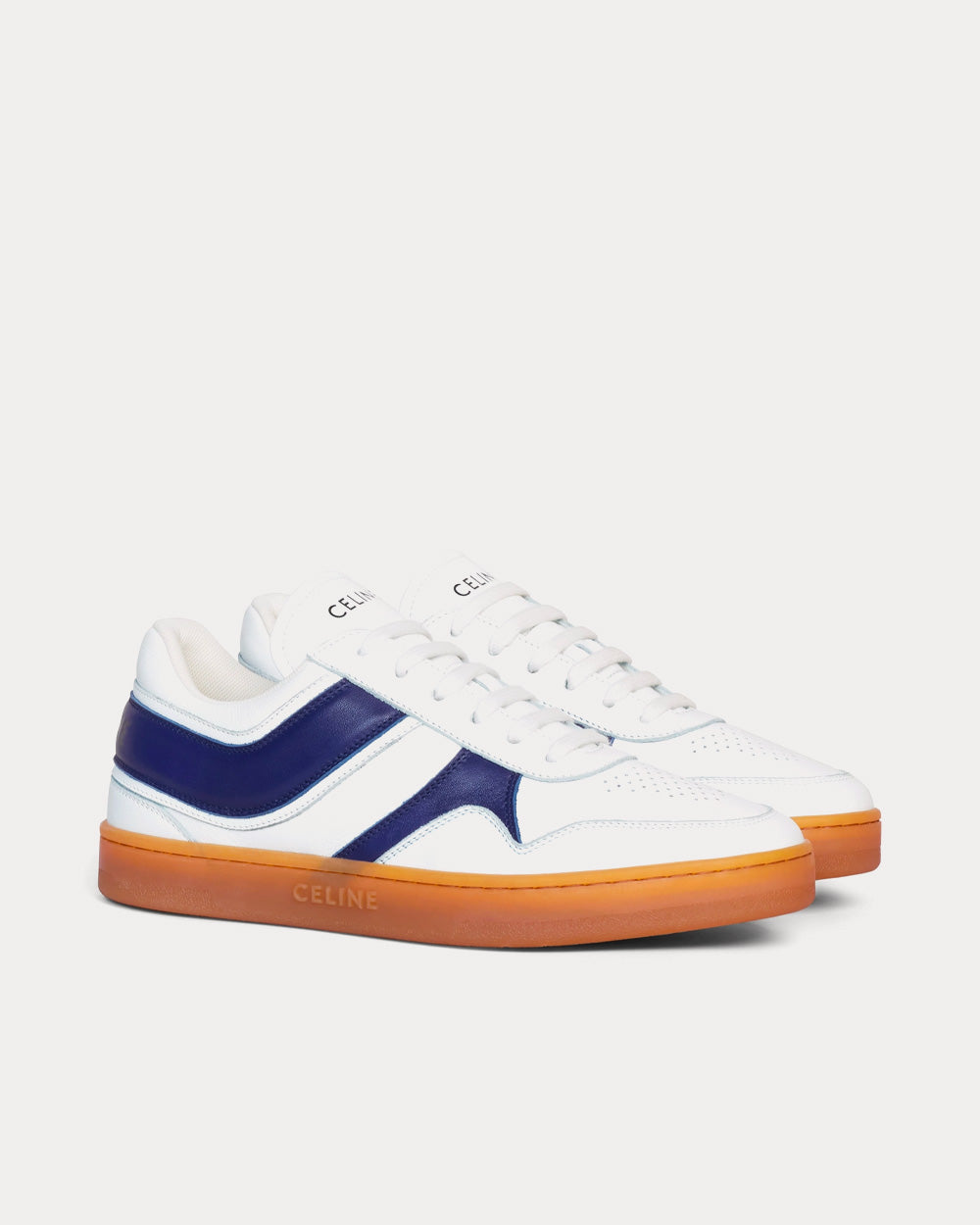 Celine Lace-Up Leather Optic White / Navy / Beige Low Top Sneakers - 2