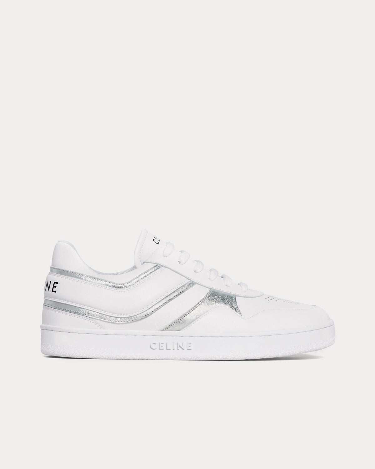 Celine Lace-up Calfskin & Laminated Calfskin Optic White / Silver Low Top Sneakers - 1