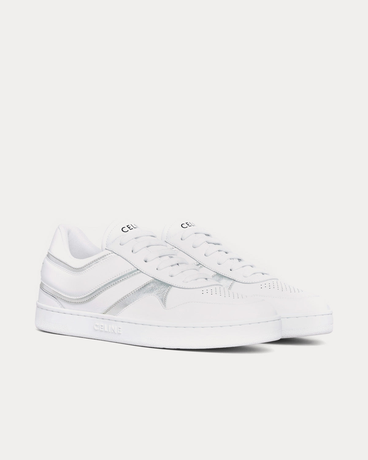 Celine Lace-up Calfskin & Laminated Calfskin Optic White / Silver Low Top Sneakers - 2