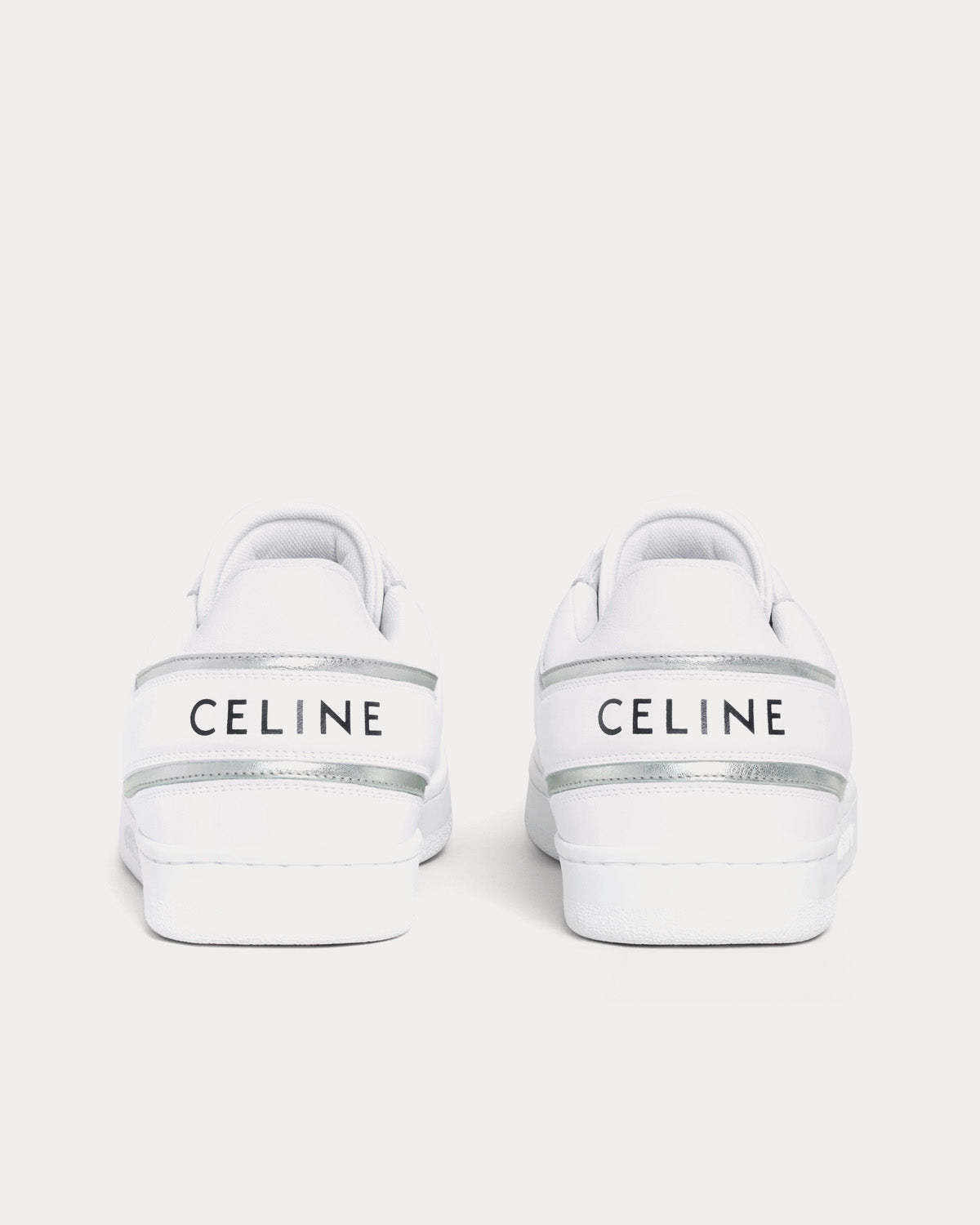 Celine Lace-up Calfskin & Laminated Calfskin Optic White / Silver Low Top Sneakers - 3