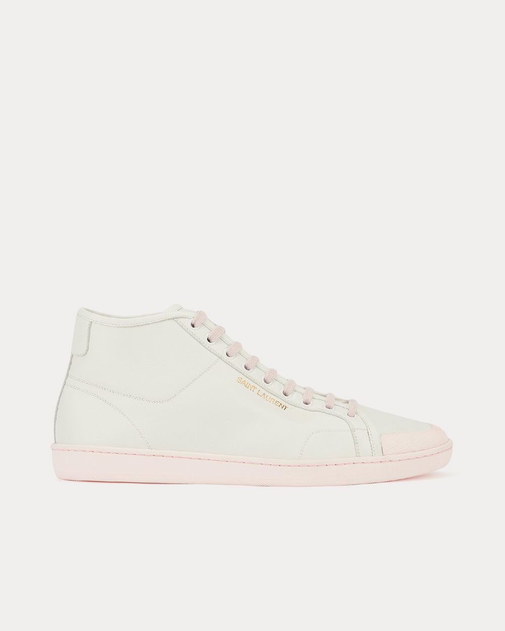 Saint Laurent SL/39 Court Classic Grained Leather White / Pink Mid Top Sneakers - 1