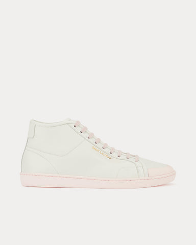 Saint Laurent SL/39 Court Classic Grained Leather White / Pink Mid Top Sneakers