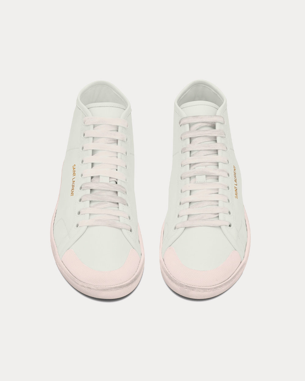 Saint Laurent SL/39 Court Classic Grained Leather White / Pink Mid Top Sneakers - 2