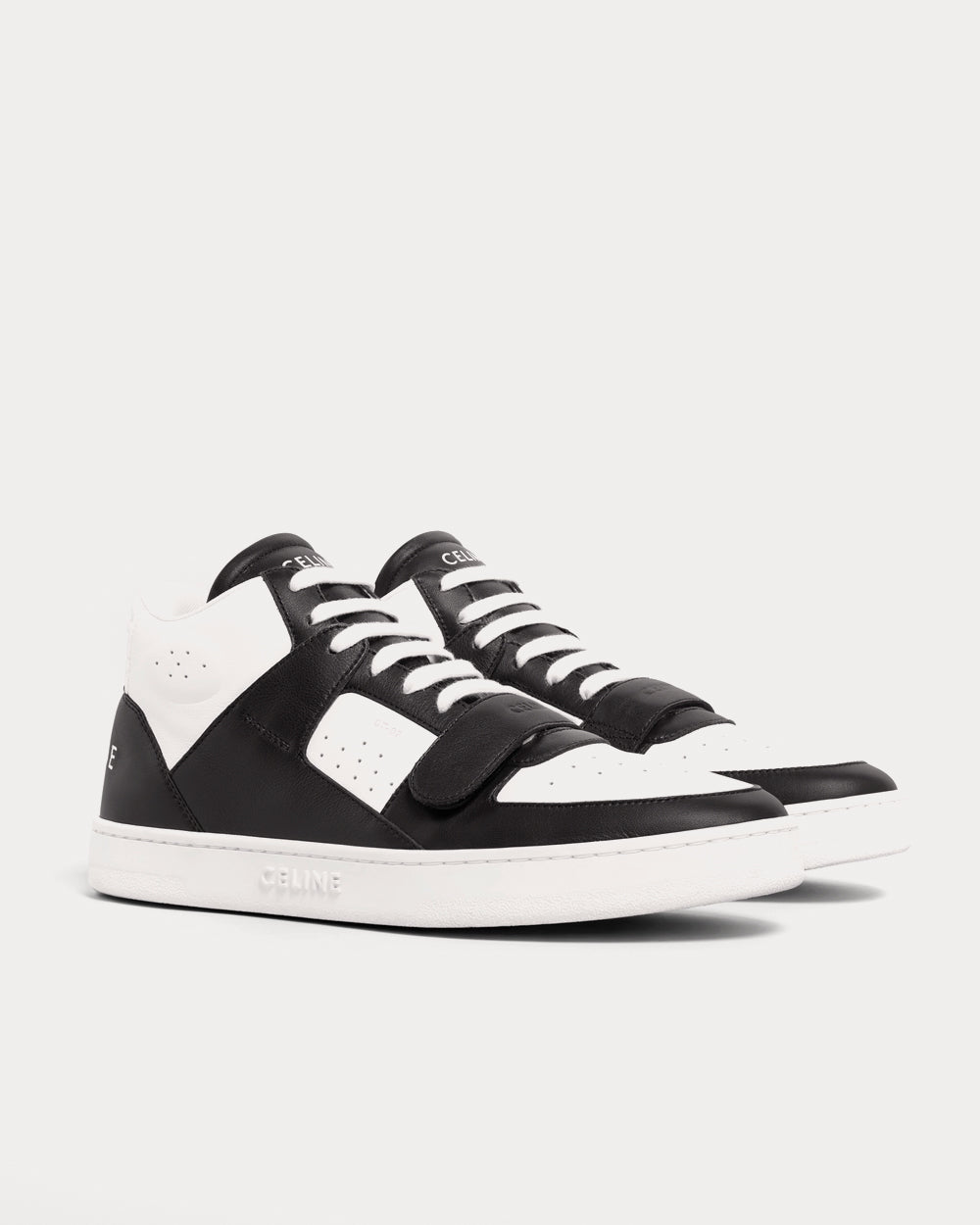 Celine CT-02 Mid Scratch In Calfskin White / Black High Top Sneakers - 2