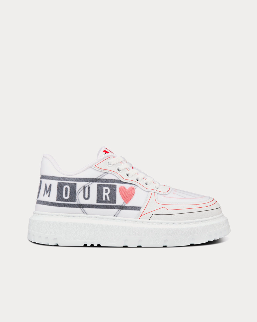 Dior Dioramour Dior Addict White, Black and Red D-Chess Heart Calfskin and Technical Fabric Low Top Sneakers - 1