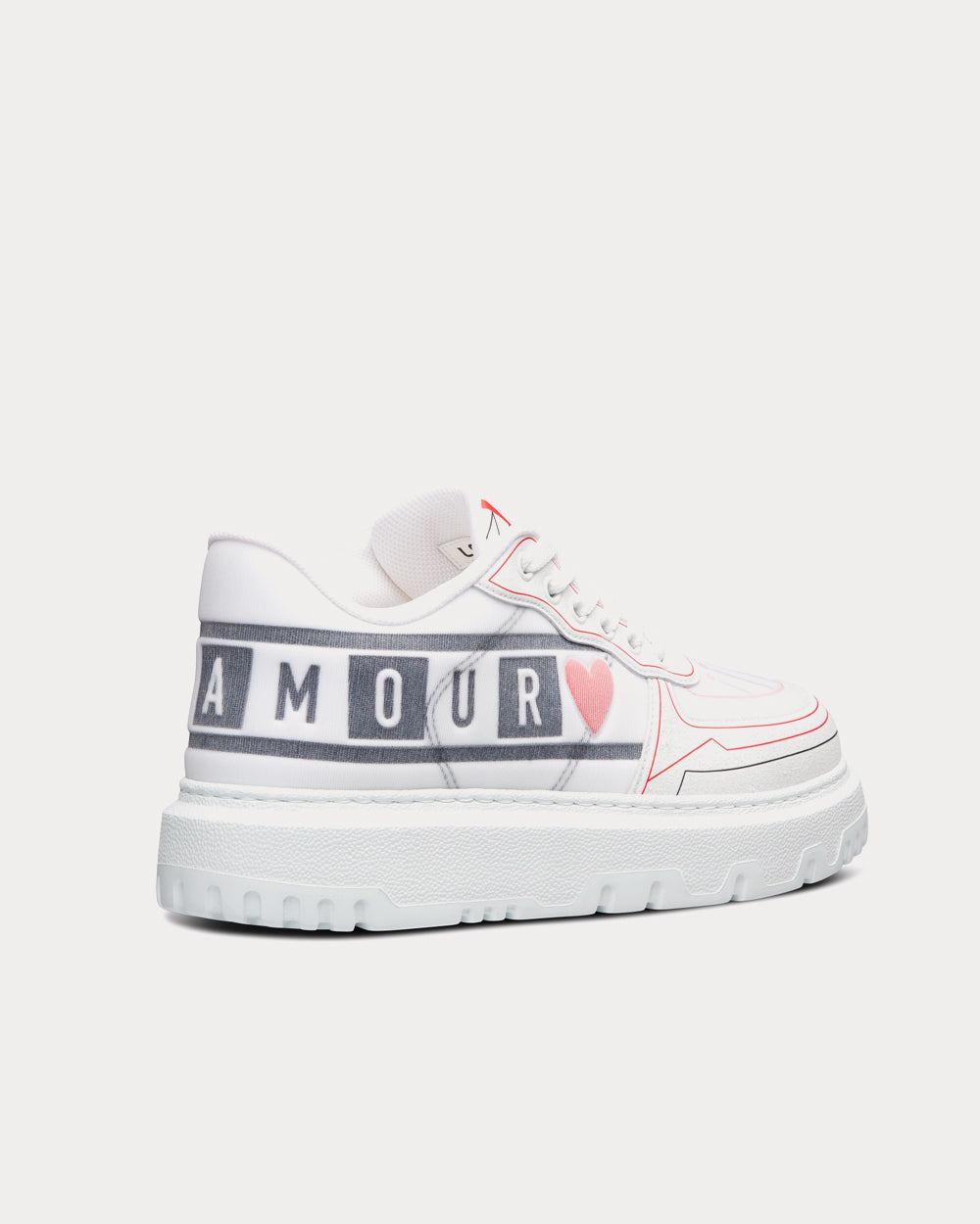 Dior Dioramour Dior Addict White, Black and Red D-Chess Heart Calfskin and Technical Fabric Low Top Sneakers - 3