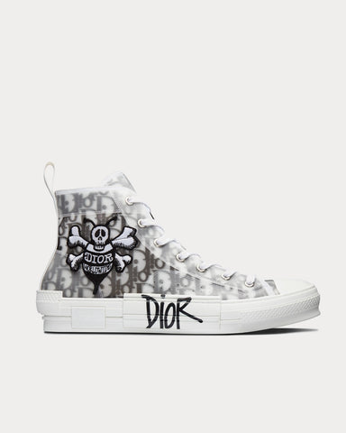 Dior x Stussy B23 Oblique Canvas Bee Embroidery Patch Black & White High Top Sneakers