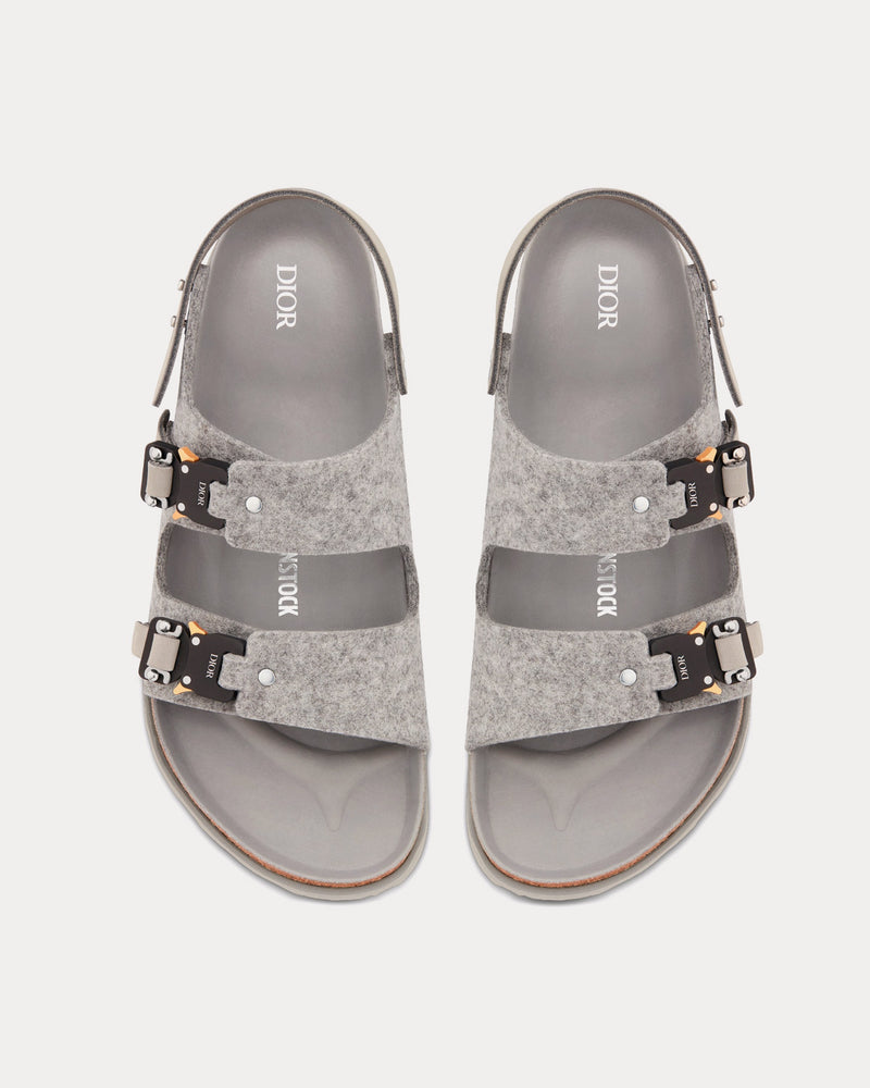 Dior x Birkenstock Milano Dior Gray Felted Wool and Nubuck Calfskin Sandals - 2