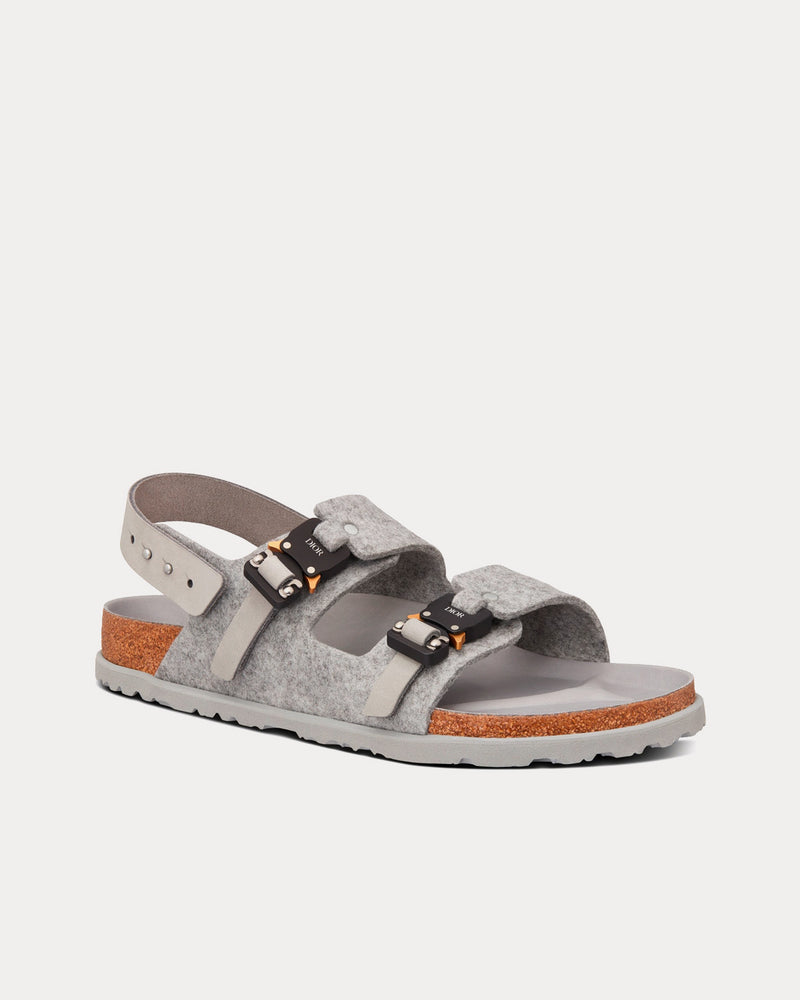 Dior x Birkenstock Milano Dior Gray Felted Wool and Nubuck Calfskin Sandals - 3