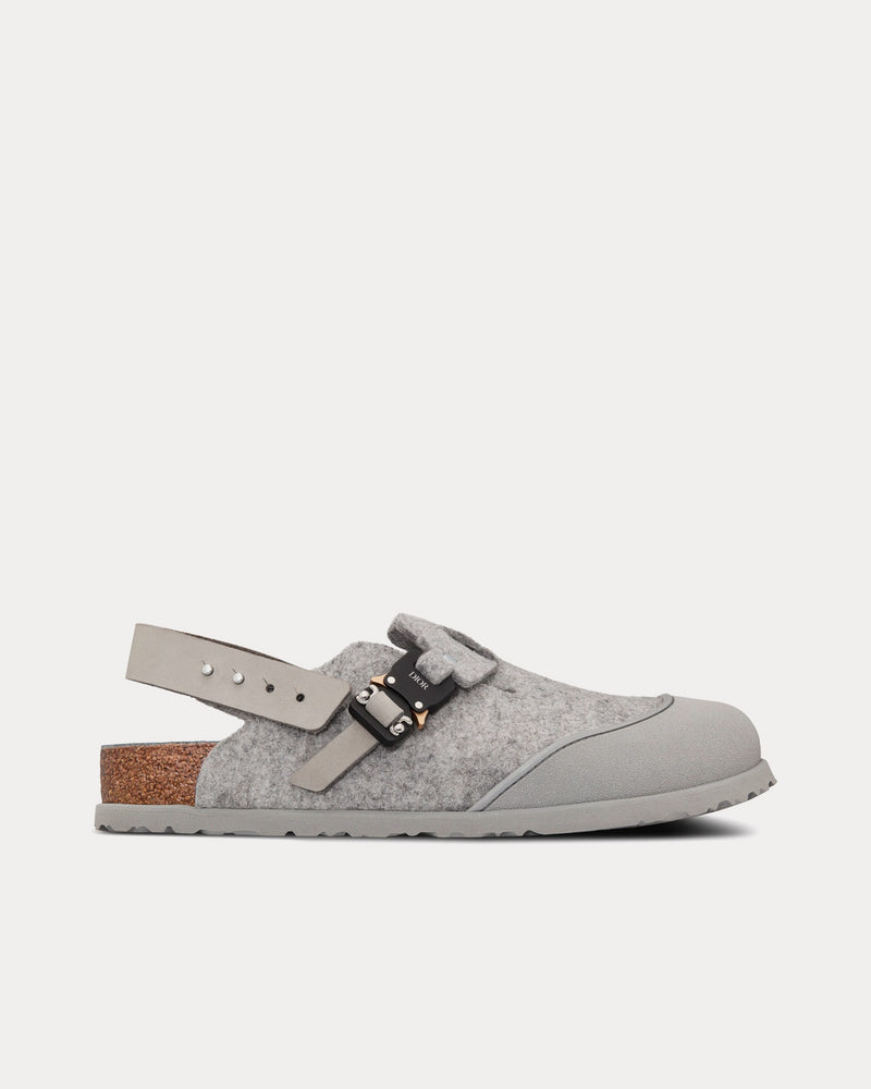 Dior x Birkenstock Tokio Dior Gray Felted Wool and Nubuck Calfskin Mules - 1