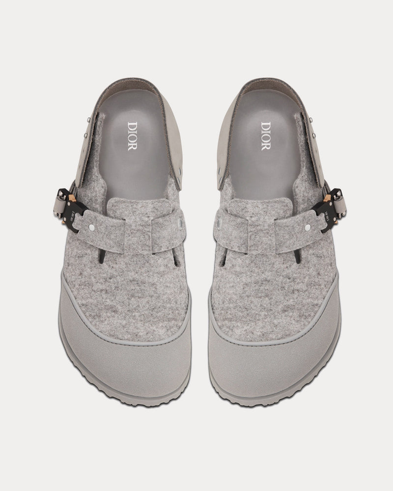 Dior x Birkenstock Tokio Dior Gray Felted Wool and Nubuck Calfskin Mules - 2