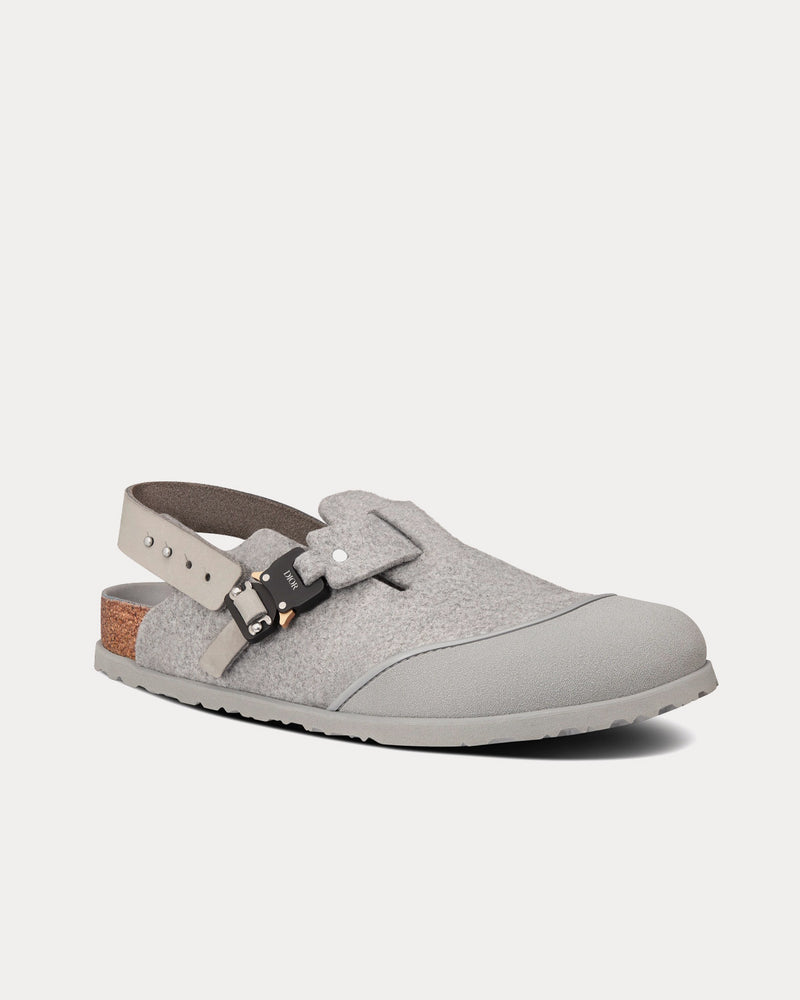 Dior x Birkenstock Tokio Dior Gray Felted Wool and Nubuck Calfskin Mules - 3