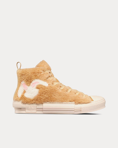 Dior x ERL B23 Beige Shearling with Rabbit Motif High Top Sneakers