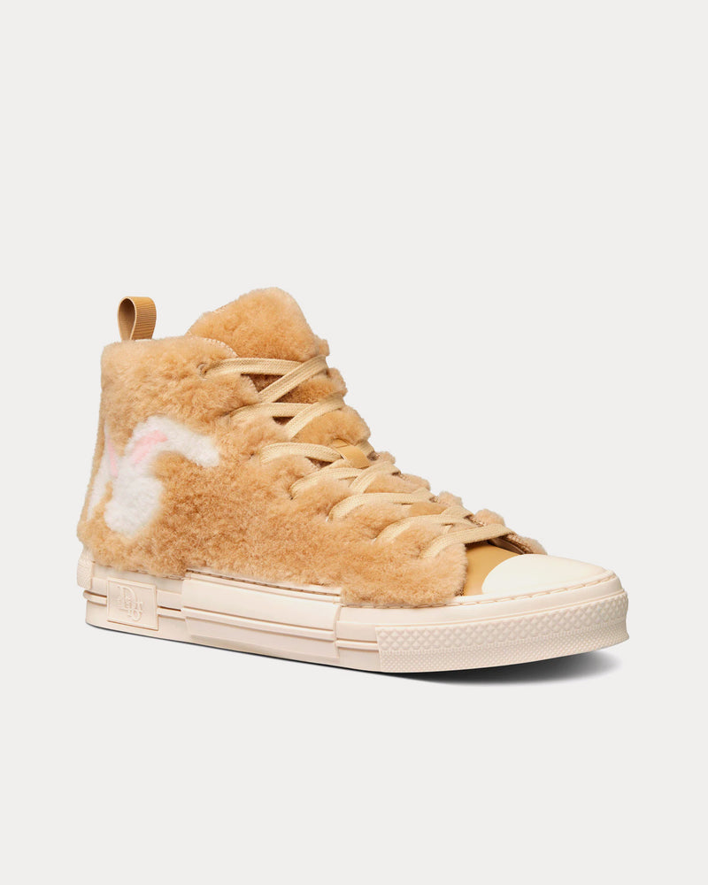 Dior x ERL B23 Beige Shearling with Rabbit Motif High Top Sneakers - 3