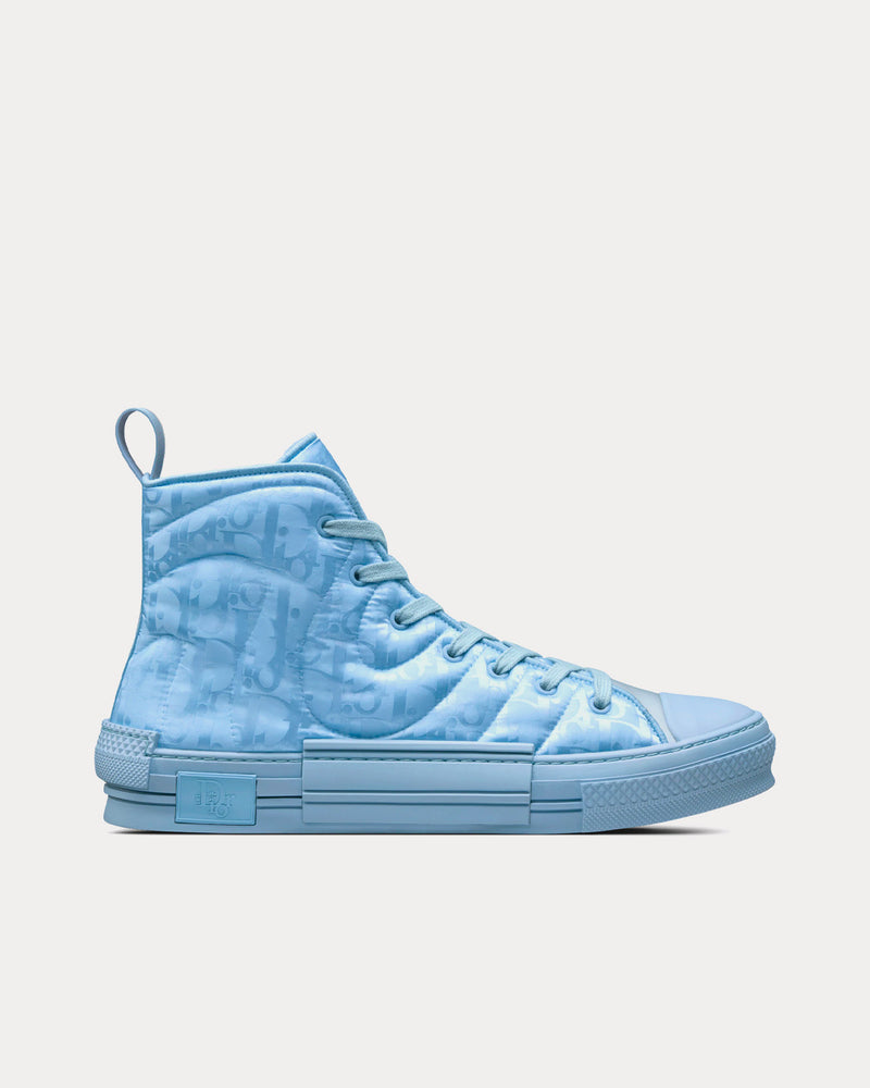 Dior x ERL B23 Blue Dior Oblique Mirage Quilted Technical Fabric with Swirl Motif High Top Sneakers - 1