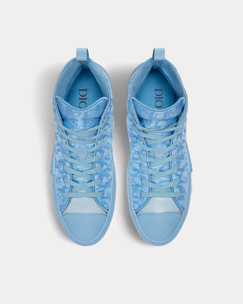 Dior x ERL B23 Blue Dior Oblique Mirage Quilted Technical Fabric with Swirl Motif High Top Sneakers - 2