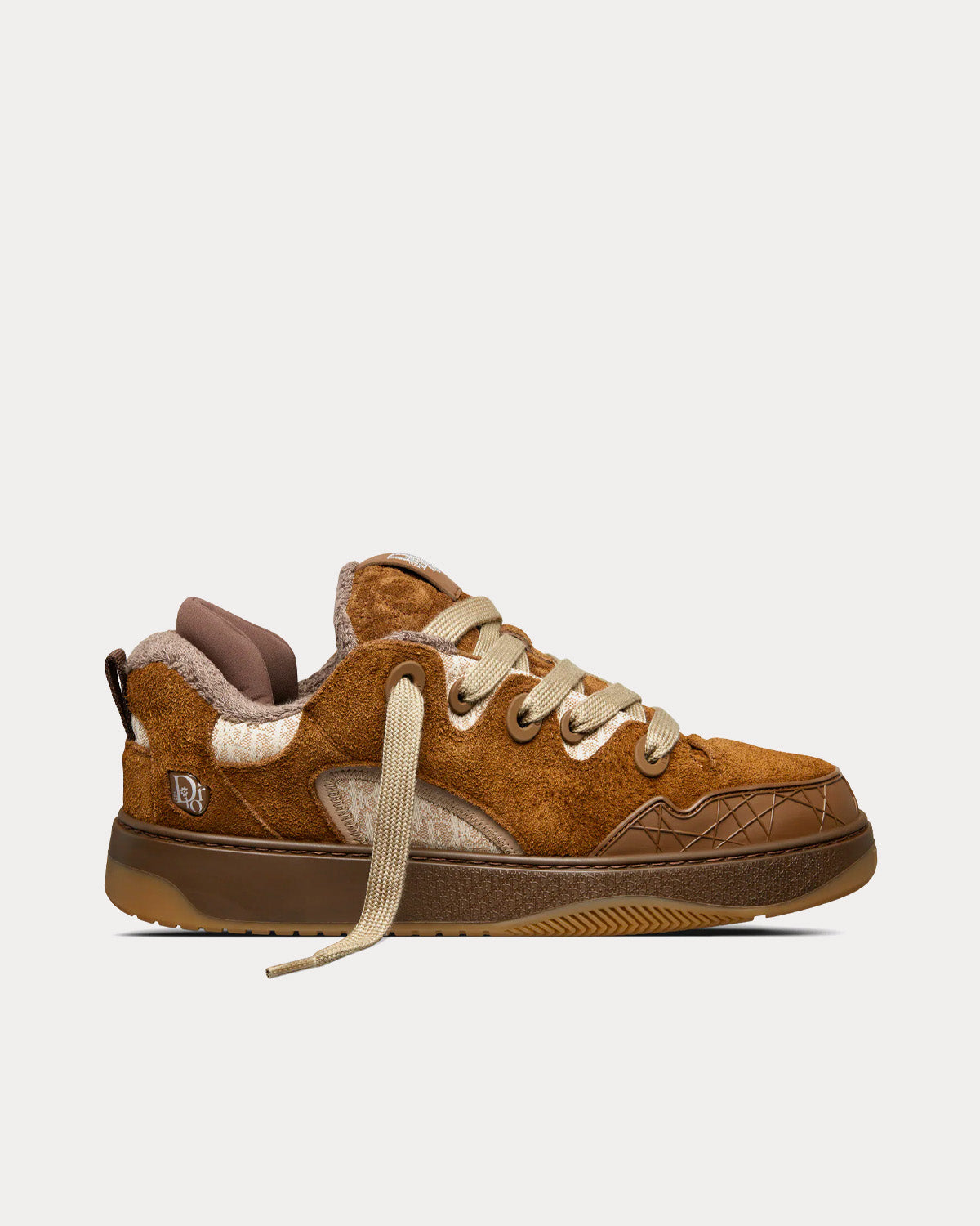 Dior x ERL B9S Skater Limited And Numbered Edition Brown Suede with Brown and Beige Dior Oblique Jacquard Low Top Sneakers - 1