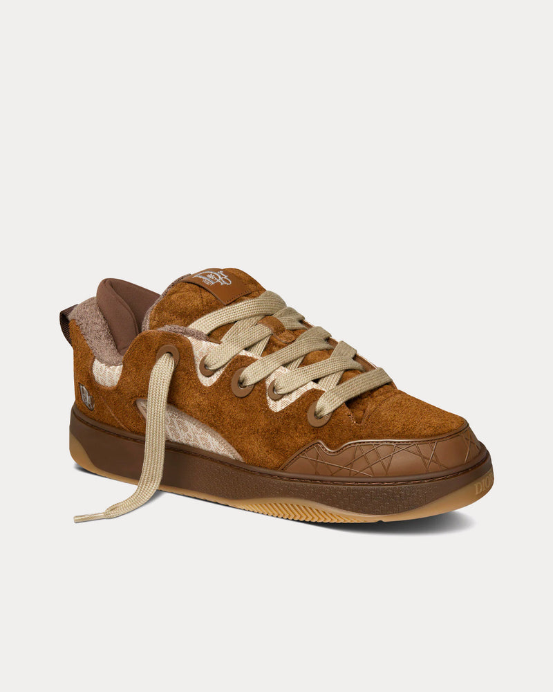 Dior x ERL B9S Skater Limited And Numbered Edition Brown Suede with Brown and Beige Dior Oblique Jacquard Low Top Sneakers - 3