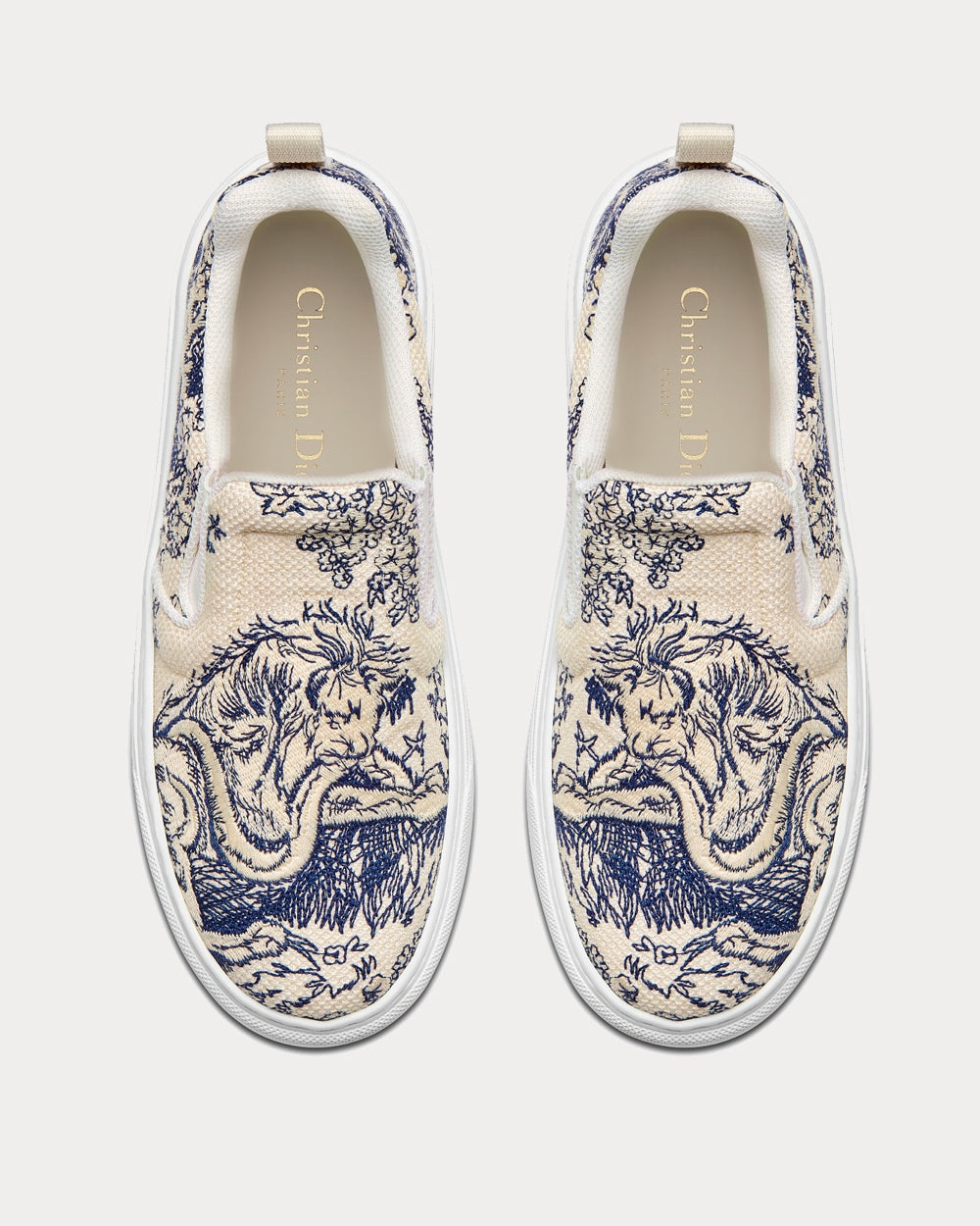 Dior Solar Blue and White Embroidered Cotton with Toile de Jouy Motif Slip On Sneakers - 3