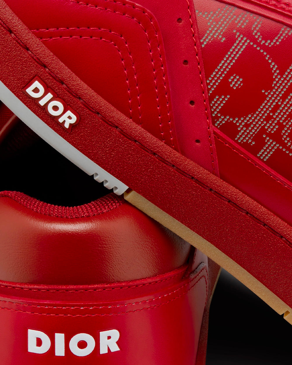 Dior World Tour B27 Red Dior Oblique Galaxy Leather with Smooth Calfskin and Suede Low Top Sneakers - 5