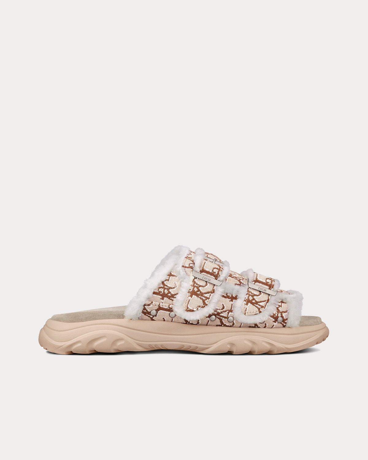 Dior x Travis Scott H-Town 'Cactus Jack' Cream Oblique Jacquard and White Shearling Sandals - 1