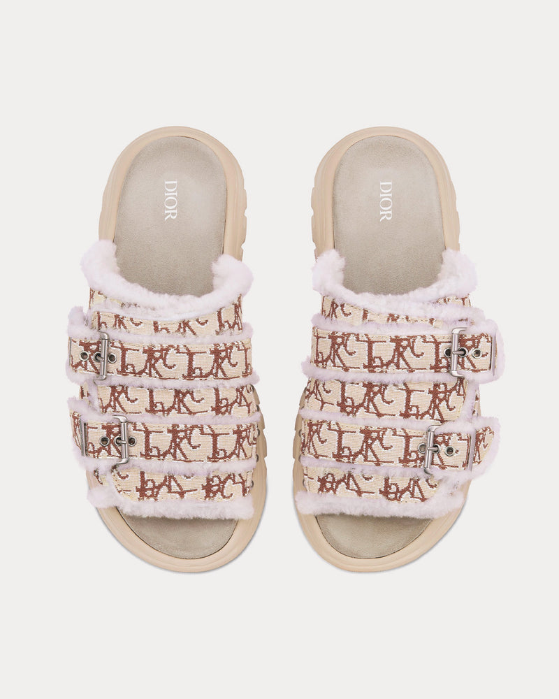 Dior x Travis Scott H-Town 'Cactus Jack' Cream Oblique Jacquard and White Shearling Sandals - 2