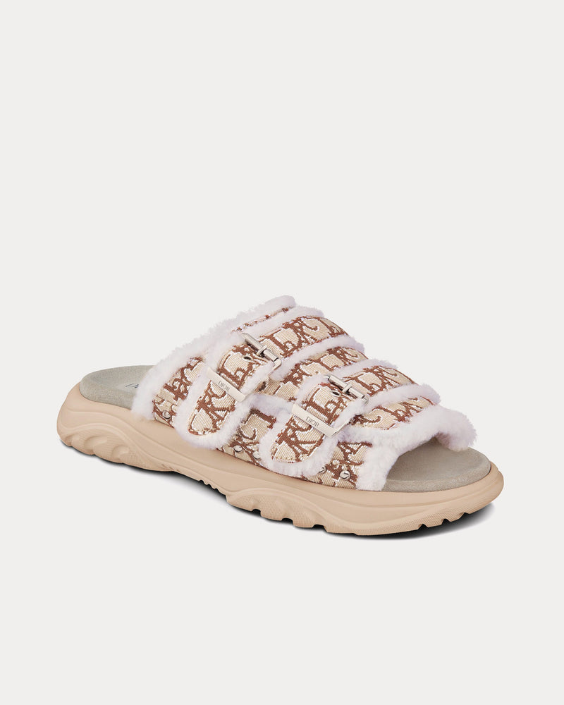 Dior x Travis Scott H-Town 'Cactus Jack' Cream Oblique Jacquard and White Shearling Sandals - 3