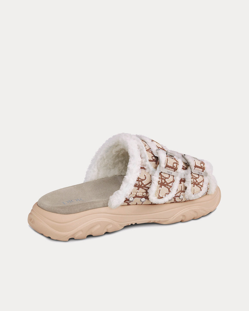 Dior x Travis Scott H-Town 'Cactus Jack' Cream Oblique Jacquard and White Shearling Sandals - 4