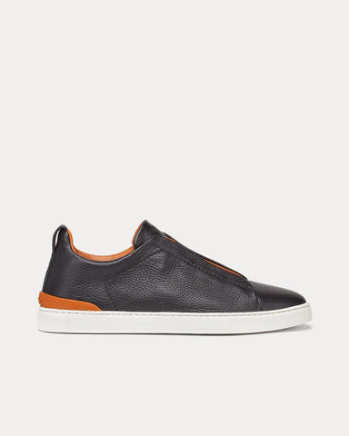 Ermenegildo Zegna Triple Stitch Deerskin Black Low Top Sneakers