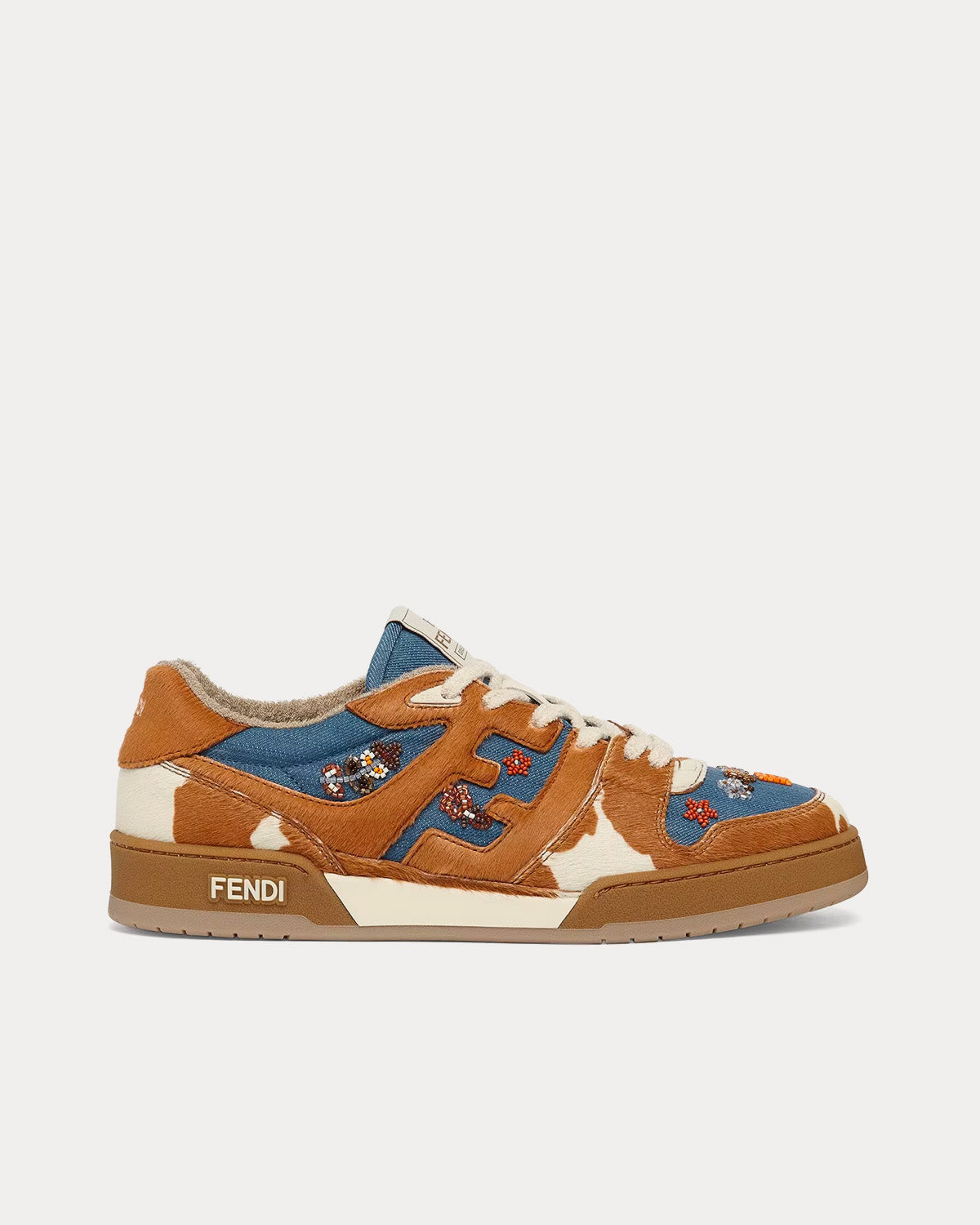 Fendi Match Denim & Cowhide Brown / Blue Low Top Sneakers - 1