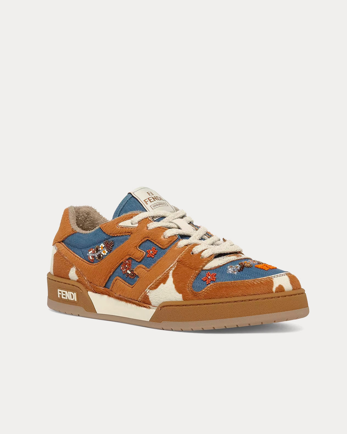 Fendi Match Denim & Cowhide Brown / Blue Low Top Sneakers - 3