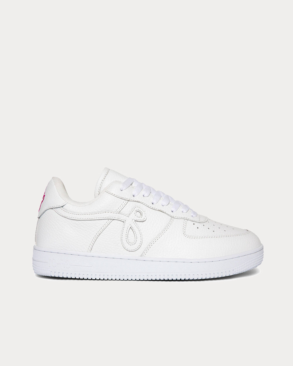 John Geiger GF-01 White Pebbled Leather / Pink Embroidery Low Top Sneakers - 1