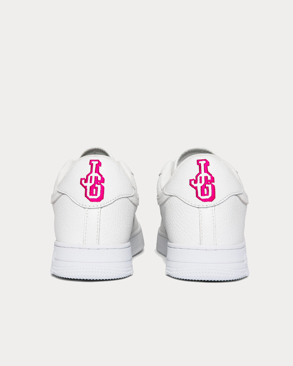 John Geiger GF-01 White Pebbled Leather / Pink Embroidery Low Top Sneakers - 4