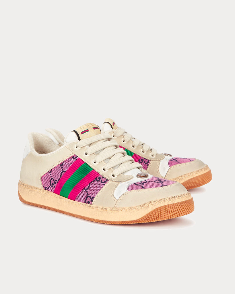 RUN OF Logo-print Panelled Suede Sneakers in Pink