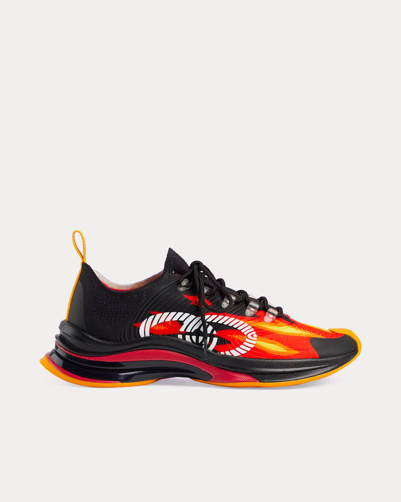 Gucci Run Flame Print Black / Orange Low Top Sneakers - 1