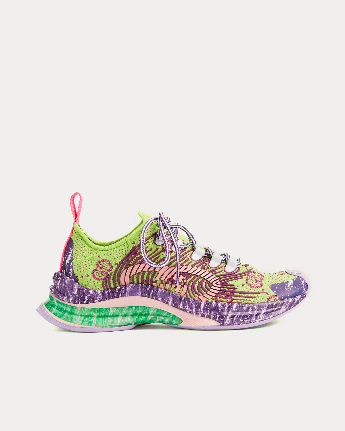 Gucci Run GG Technical Knit Fabric Green / Purple Running Shoes - 1