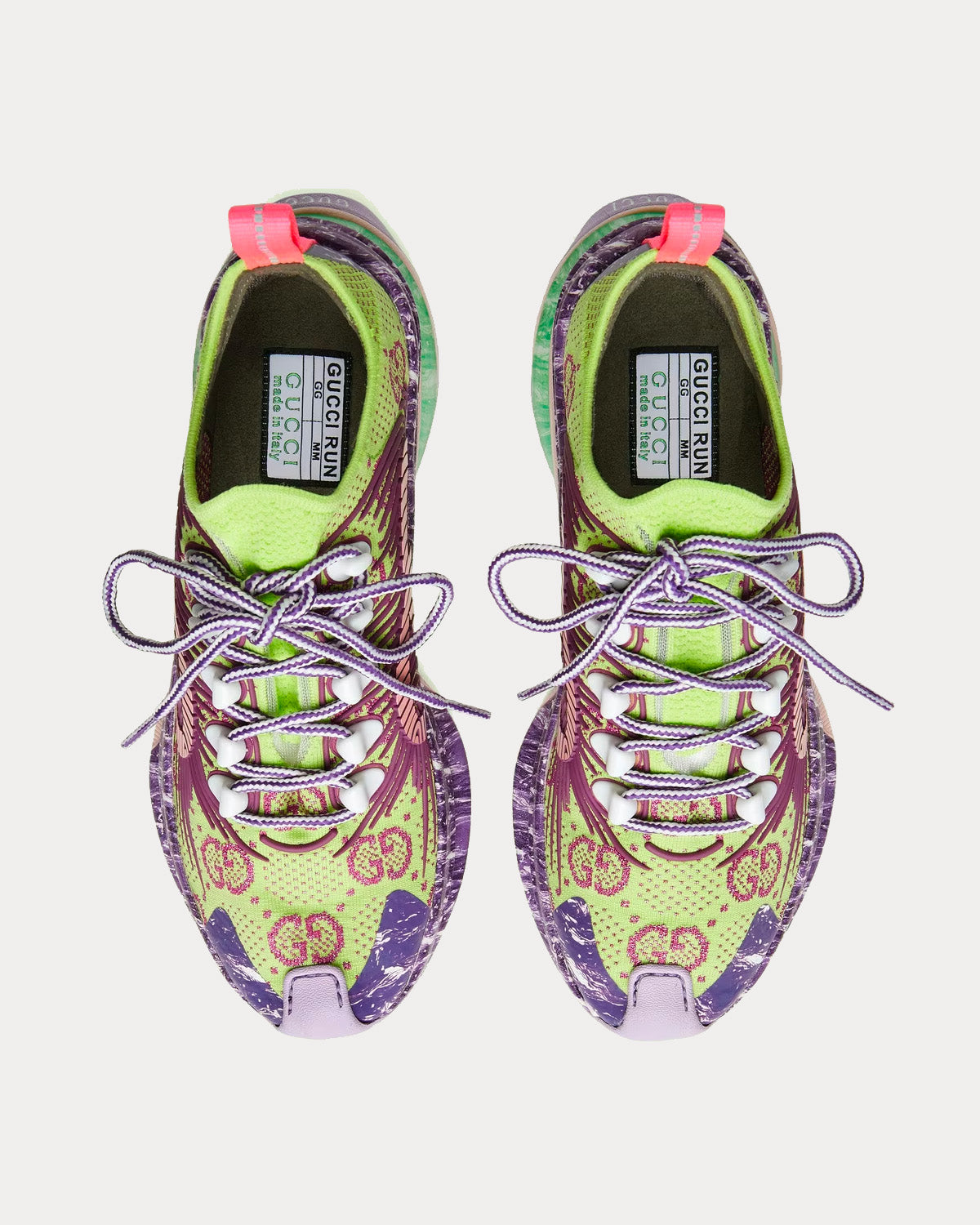 Gucci Run GG Technical Knit Fabric Green / Purple Running Shoes - 2