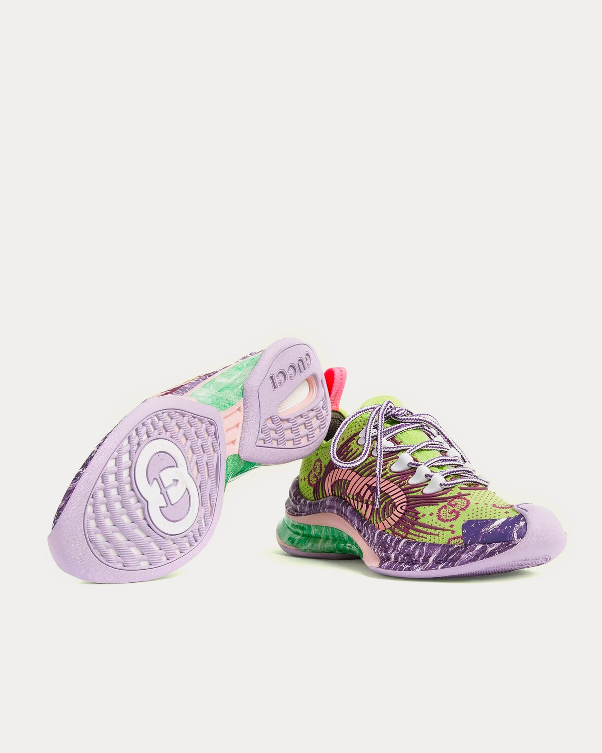 Gucci Run GG Technical Knit Fabric Green / Purple Running Shoes - 5