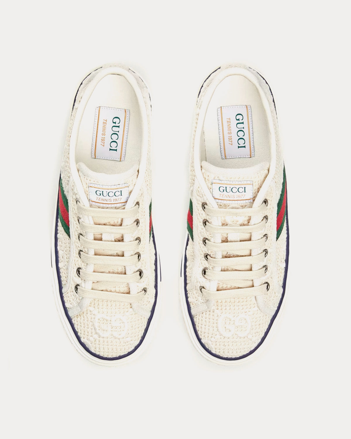 Gucci Tennis 1977 GG Embroidered Crochet Cotton Ivory / White Low Top Sneakers - 2