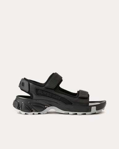 Burberry Arthur Logo Print Leather & Nylon Black Sandals