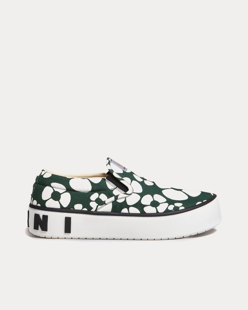 Marni x Carhartt Canvas Forest Green / Stone White Slip On Sneakers - 1