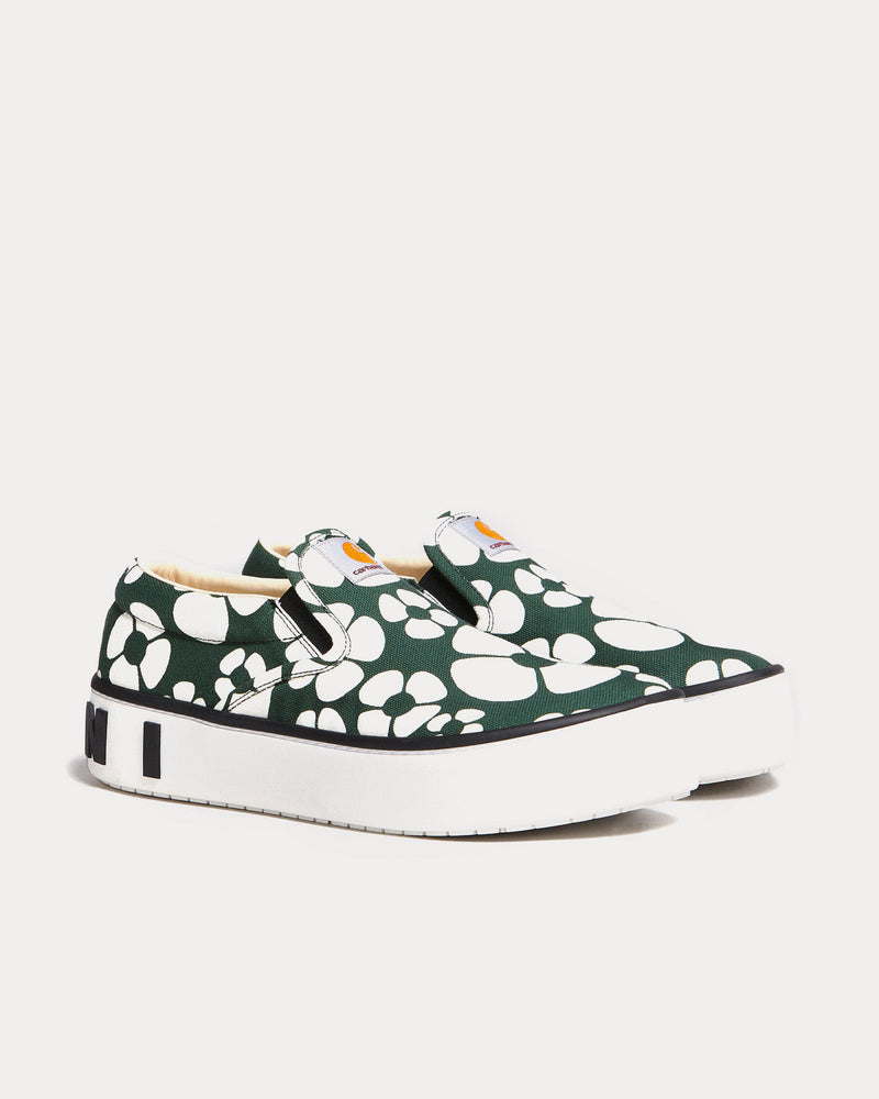 Marni x Carhartt Canvas Forest Green / Stone White Slip On Sneakers - 3