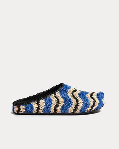 Marni x No Vacancy Inn Fussbett Crochet Raffia Sabot Blue Slip Ons