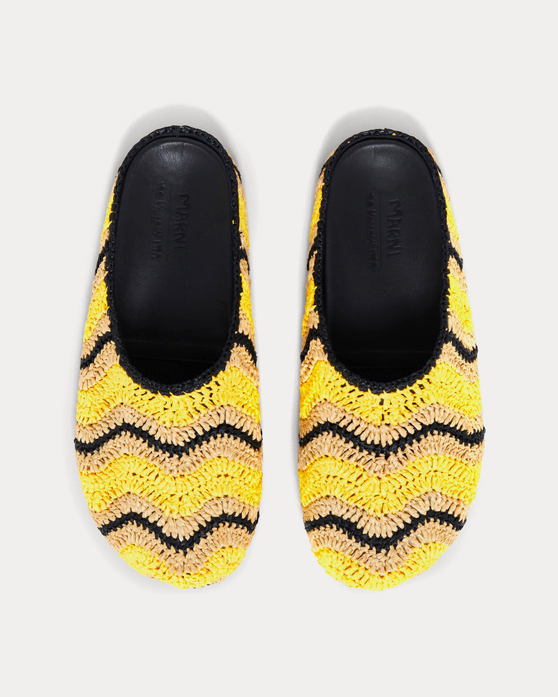 Marni x No Vacancy Inn Fussbett Crochet Raffia Sabot Yellow Slip Ons - 2