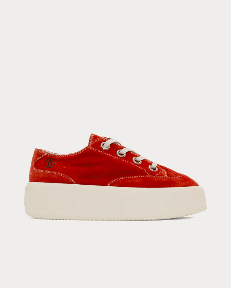 Maison Margiela MM6 Platform Suede Red Low Top Sneakers - 1