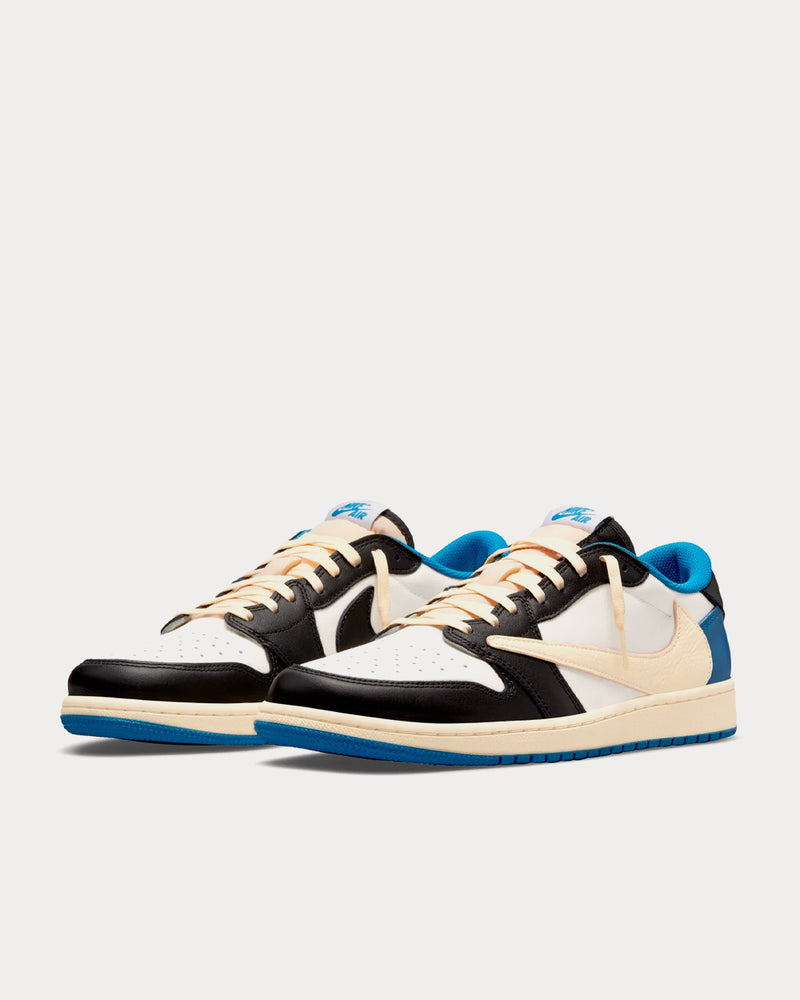 Nike x Travis Scott x Fragment Design Air Jordan 1 Low OG Sail / Military Blue / Black Low Top Sneakers - 2