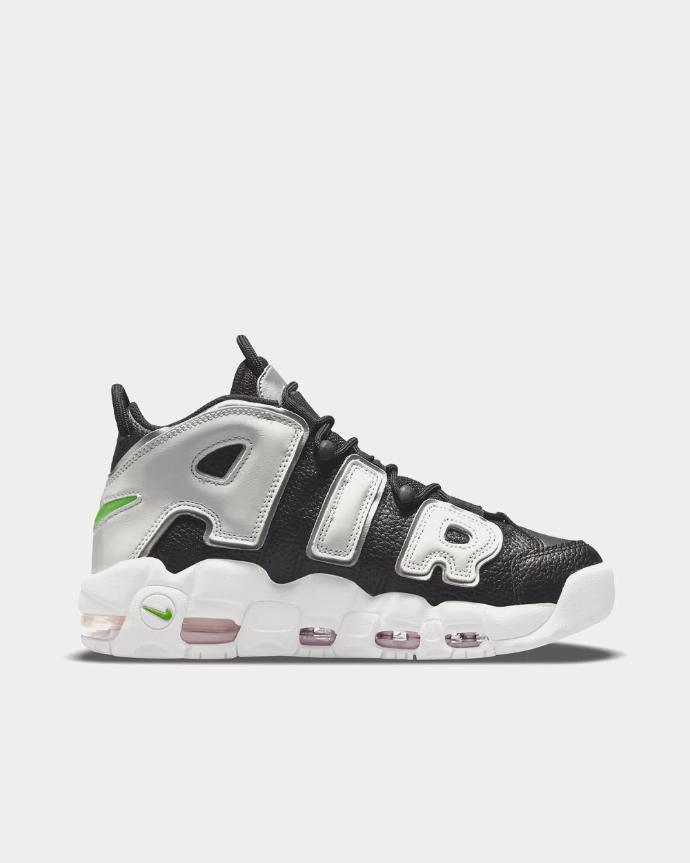 nike uptempo black and silver