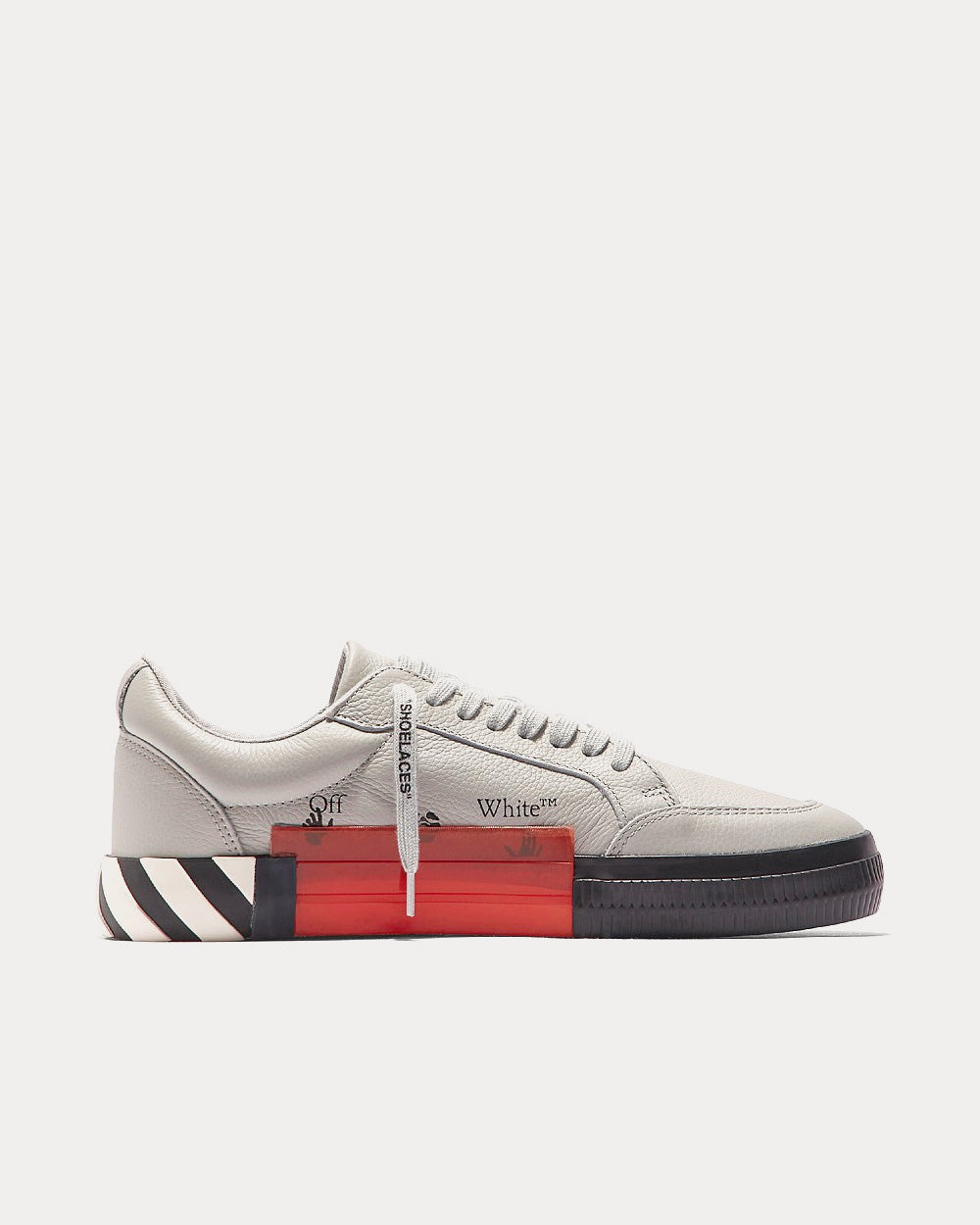 Off White Vulcanized Leather Grey Low Top Sneakers Sneak in Peace