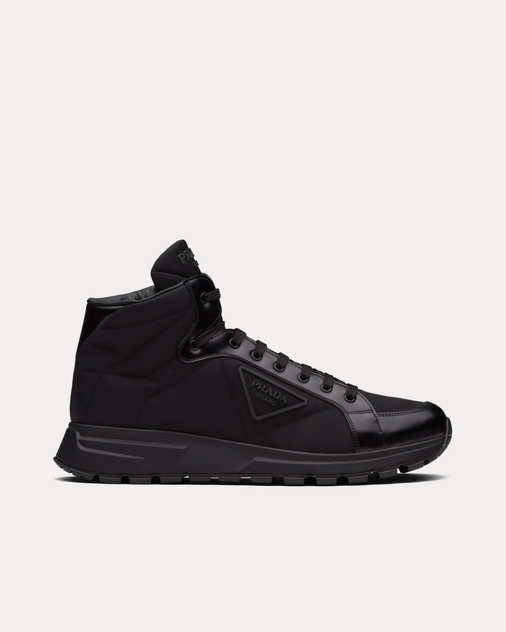 Prada PRAX 01 Re-Nylon & Brushed Leather Black High Top Sneakers - 1